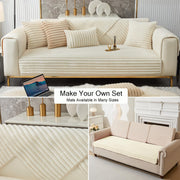 3D Striped Rabbit Plush Soft Sofa Mat Anti-Slip Fuzzy Plush- Cream