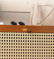 Wooden Narrow Shoe Cabinet with Breathable Doors - Brown