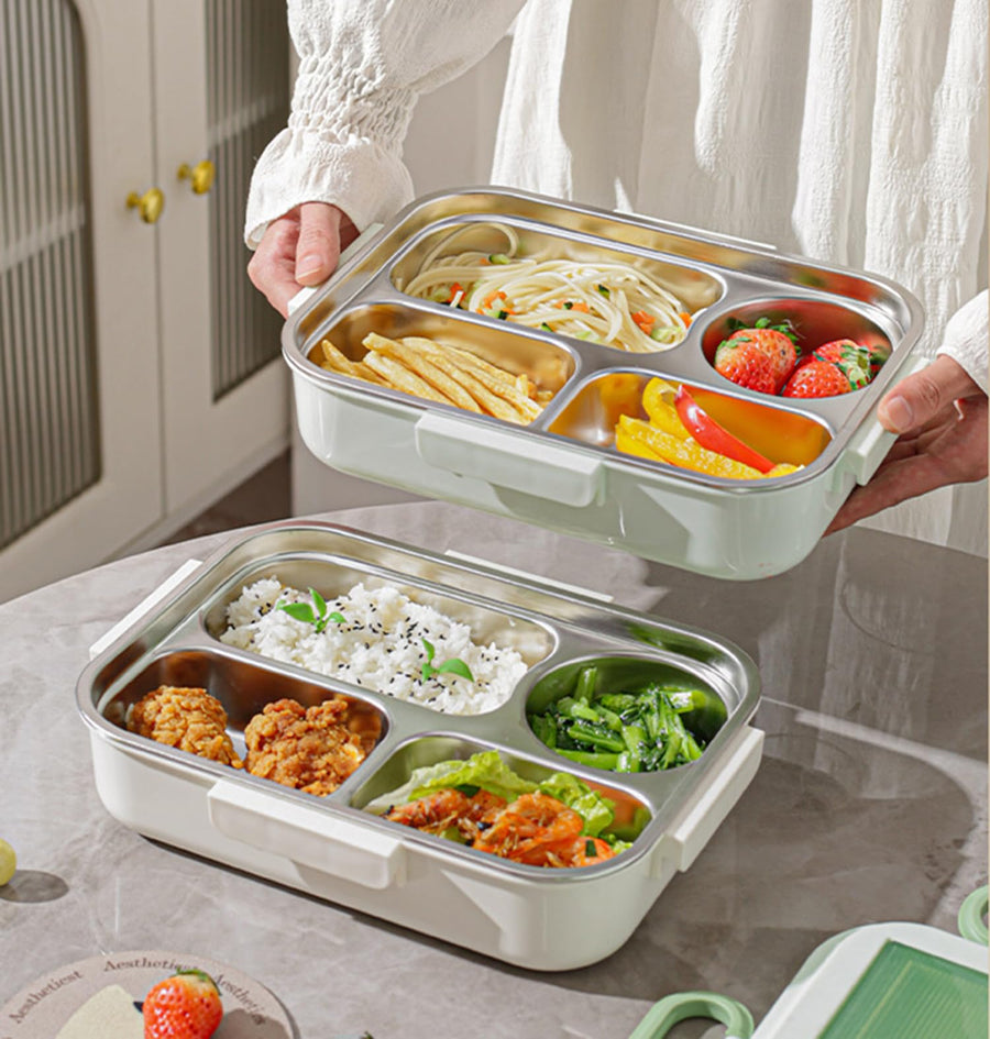 Stainless Steel Lunch Box | 304 Multi-Layer Bento Box with Bag & Utensils (Beige/Brown)