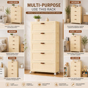 Slim Bathroom Storage Cabinet with Wheels & Drawers - White