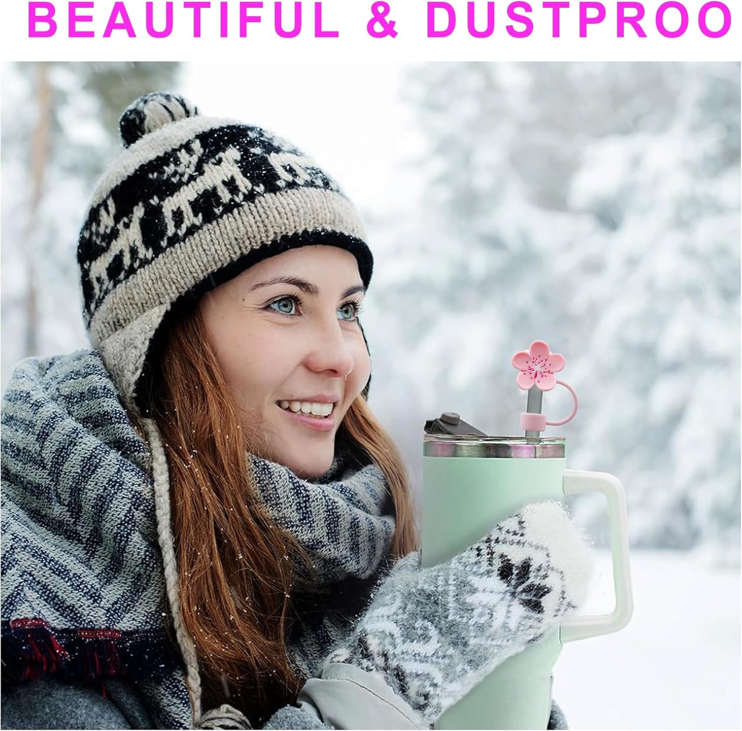 4PCS Silicone Bow Straw Covers Cap 10mm-Peach Blossom (Tumbler Not Included)