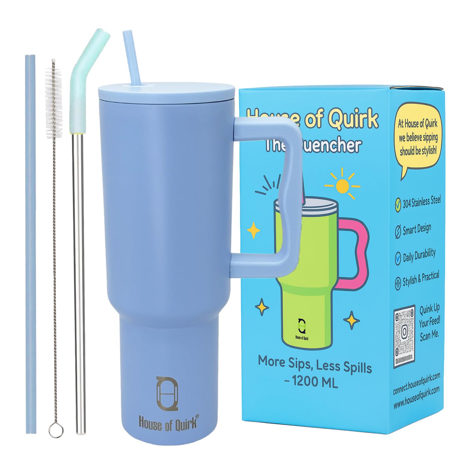 Stainless Steel Vacuum Insulated Tumbler with Straw and Lid & Handle - (1200 ML)