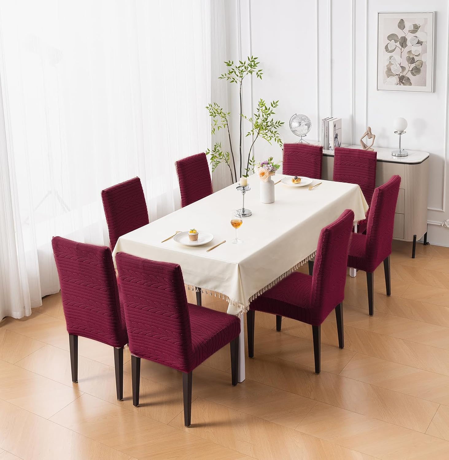 Flexible Stretch Dining Chair Cover – 220 GSM Jacquard Fabric Universal Fit (Maroon)