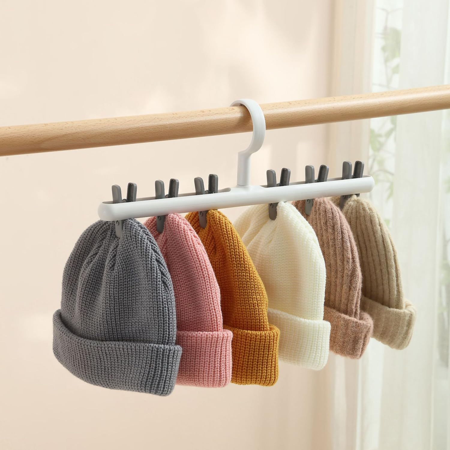 360° Rotating Hat & Clothes Rack – Clips Organizer for Closet & Room (White)