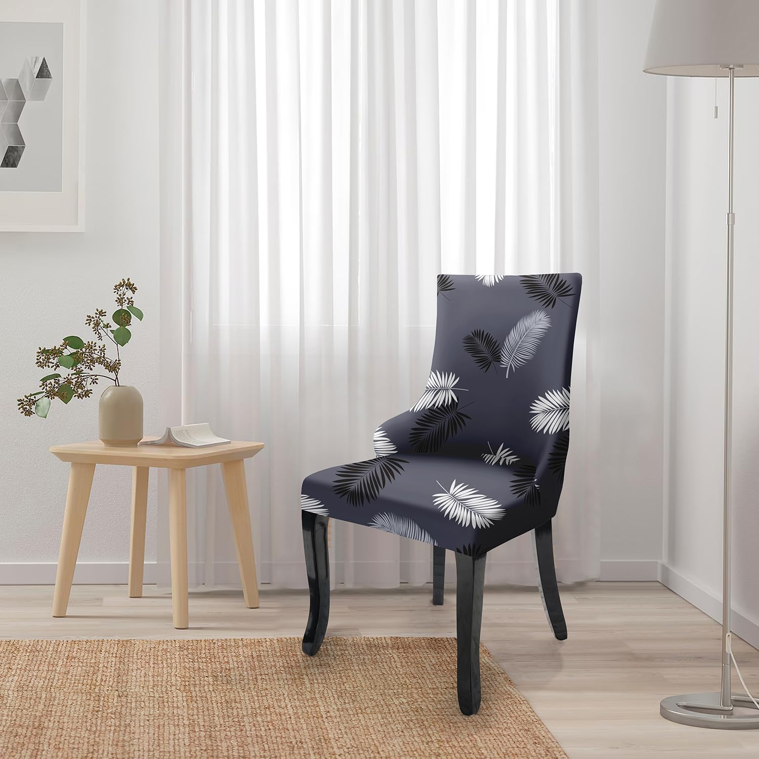 Wingback American Side Chair Slipcover-Dark Grey Fern)