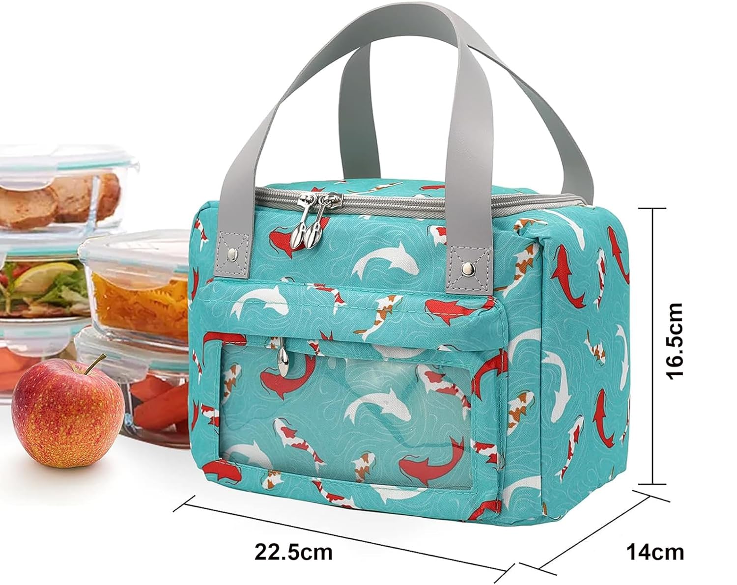 Women Lunch Bag for School Picnic Office Outdoor Gym (Green Dolphin)