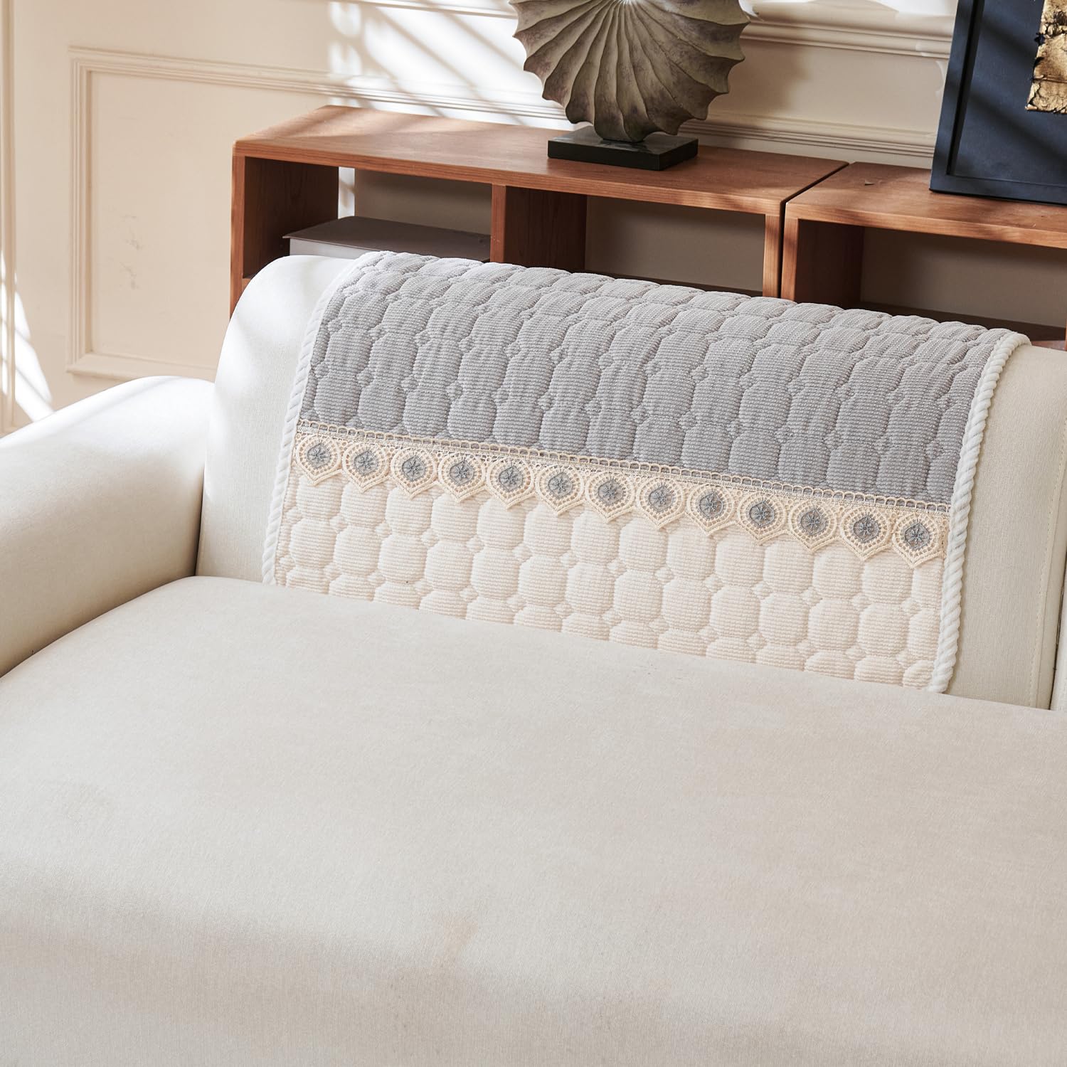 Waffle Quilt Corduroy Chenille Sofa Cover – Quilted, Non-Slip, Washable & Durable Protector (Grey)