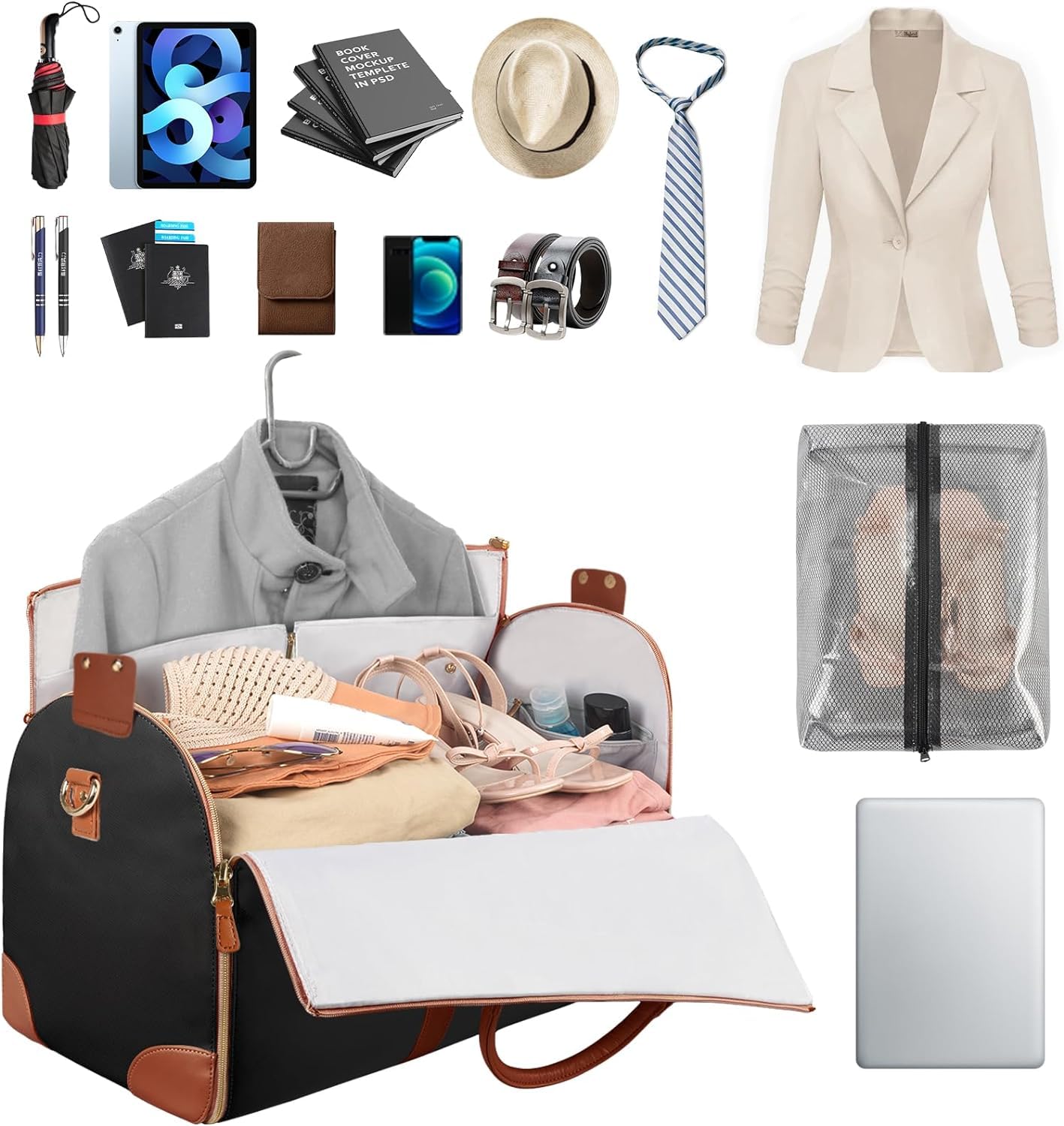 620ML Stainless Steel Coffee Mug & 2-in-1 Convertible Garment Duffel Bag with Shoe Pouch Set