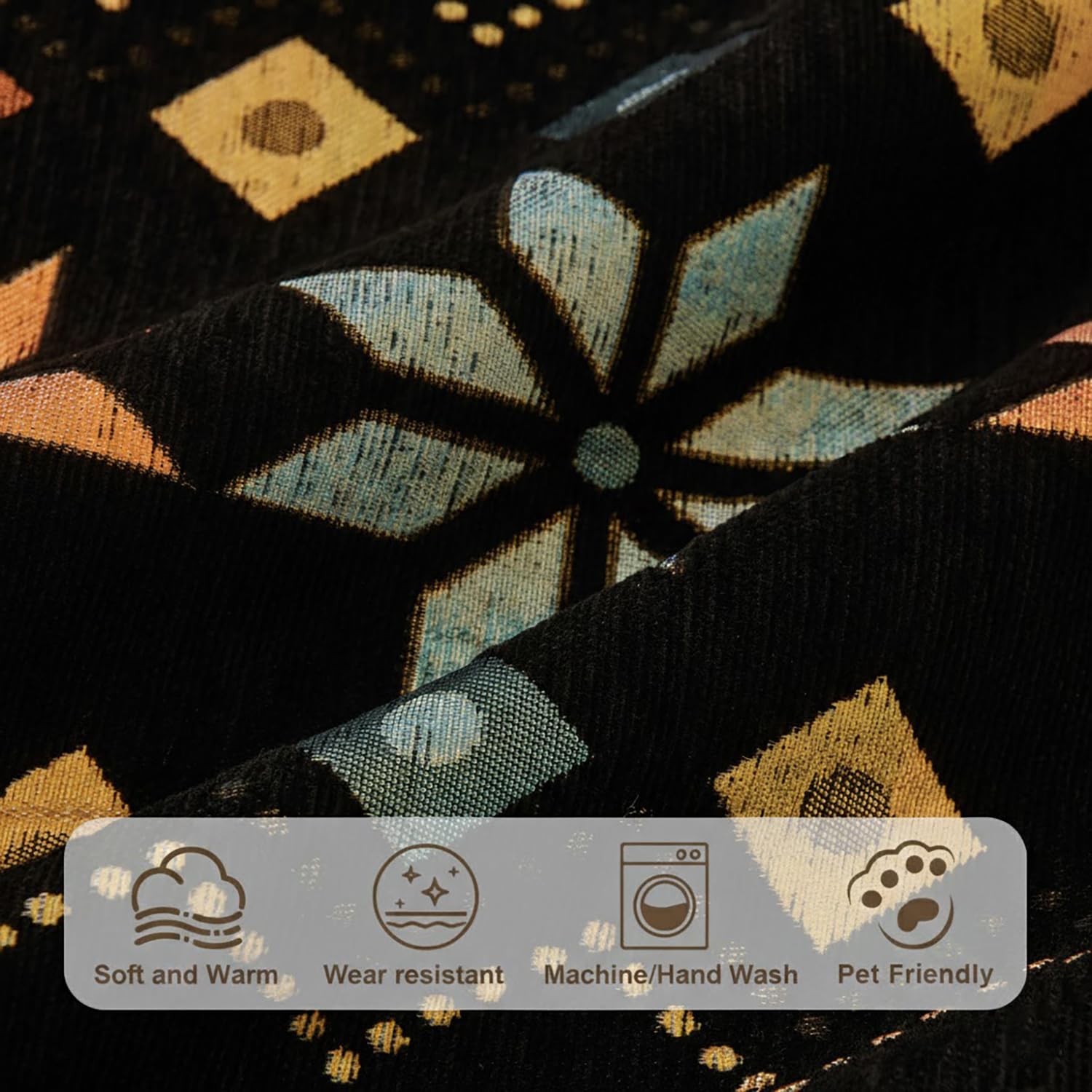 Rangoli Series Chenille Bohemia Couch Cover Quilted Non-Slip Washable Sofa Slipcover (Black)