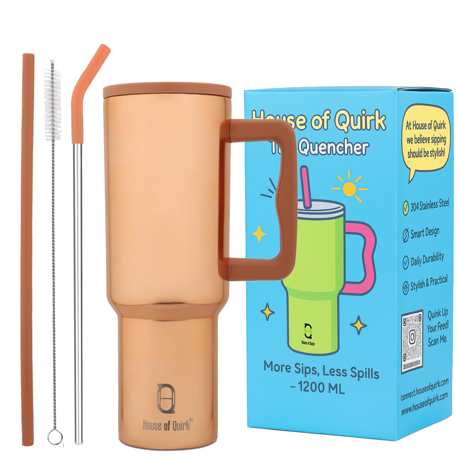 Stainless Steel Vacuum Insulated Tumbler with Straw and Lid & Handle - (1200 ML)