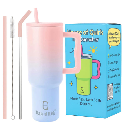 Stainless Steel Vacuum Insulated Tumbler with Straw and Lid & Handle - (1200 ML) (Solid colors)
