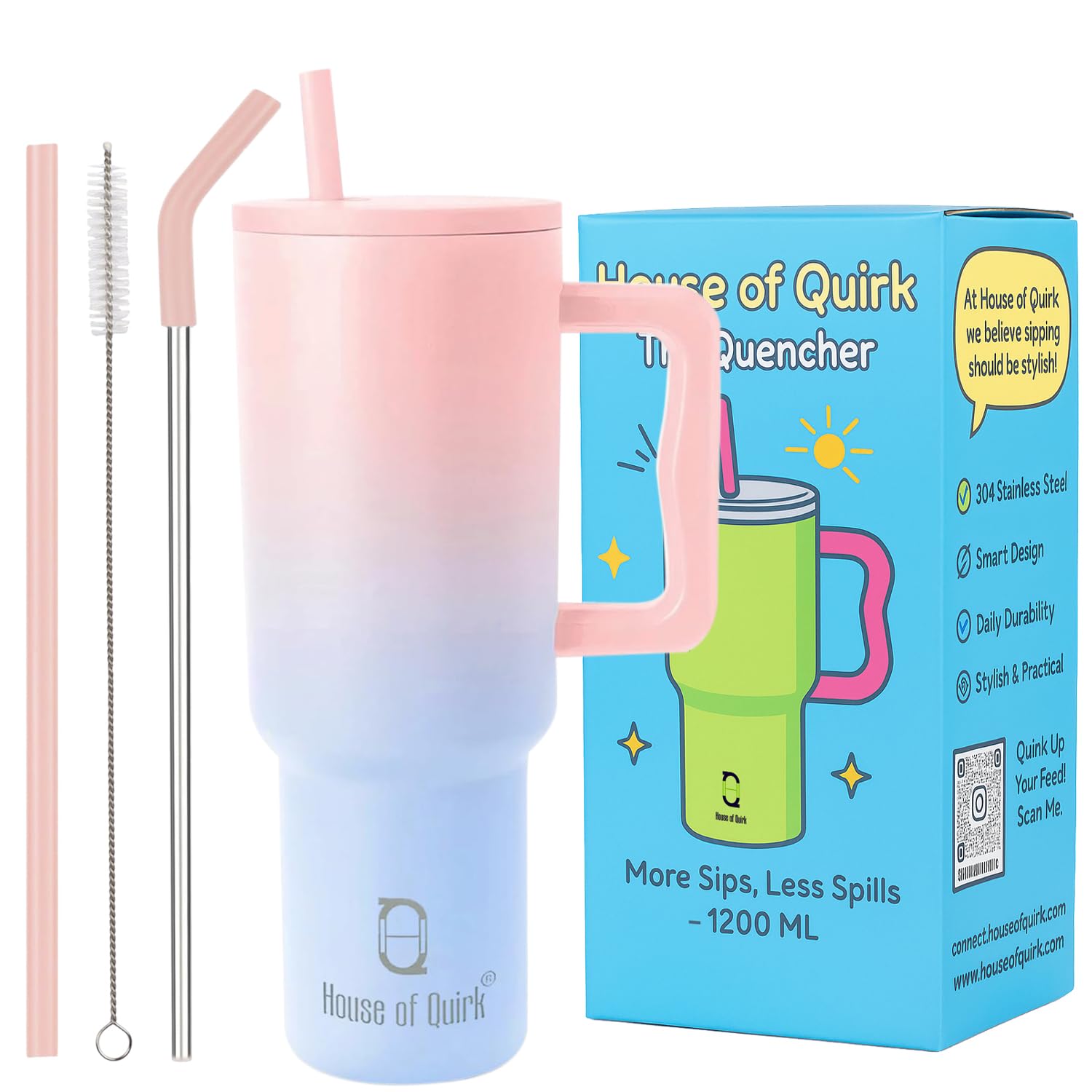 Stainless Steel Vacuum Insulated Tumbler with Straw and Lid & Handle - (1200 ML)