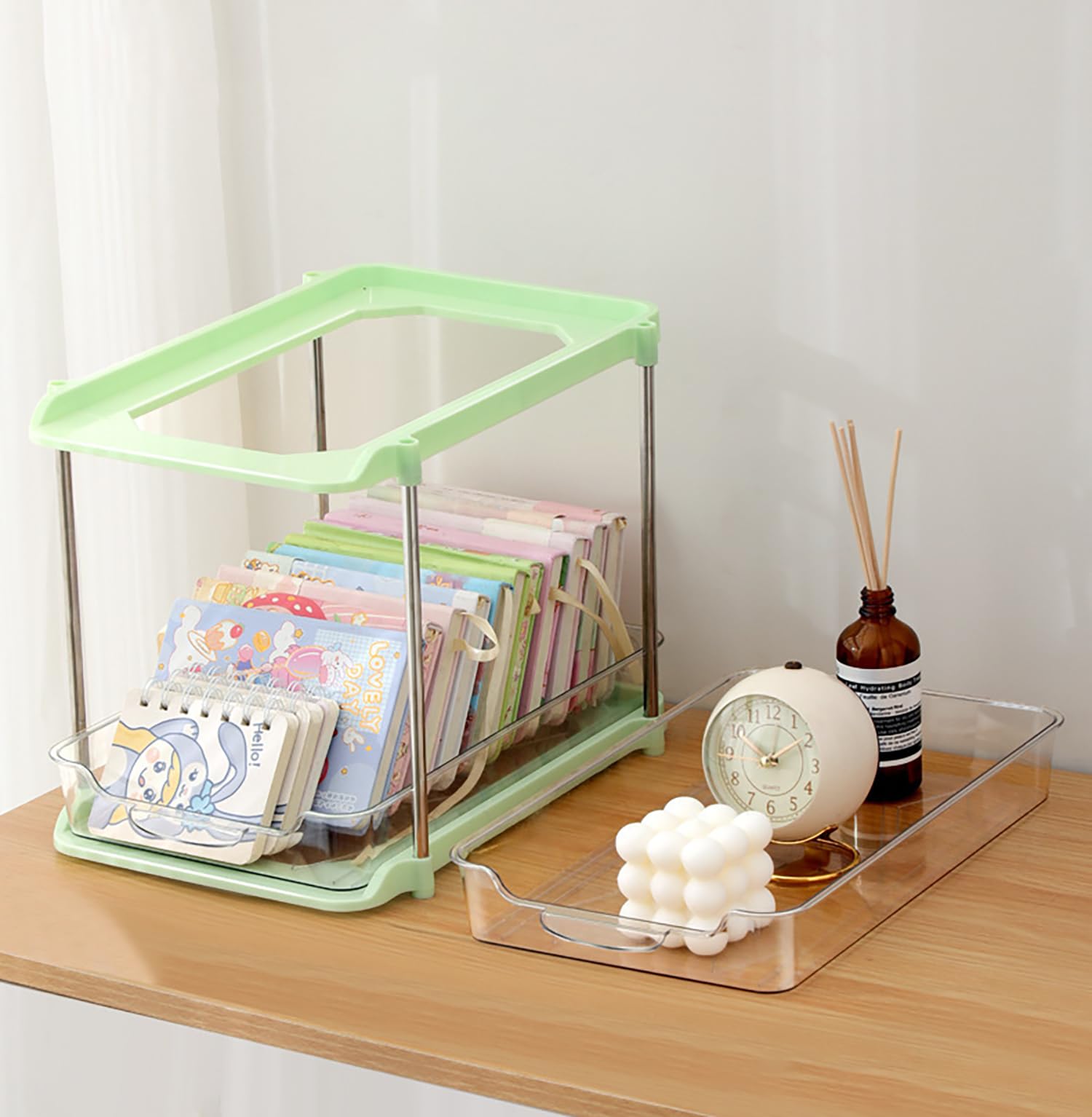 2-Tier Under-Sink Sliding Storage Shelf – Cream Transparent