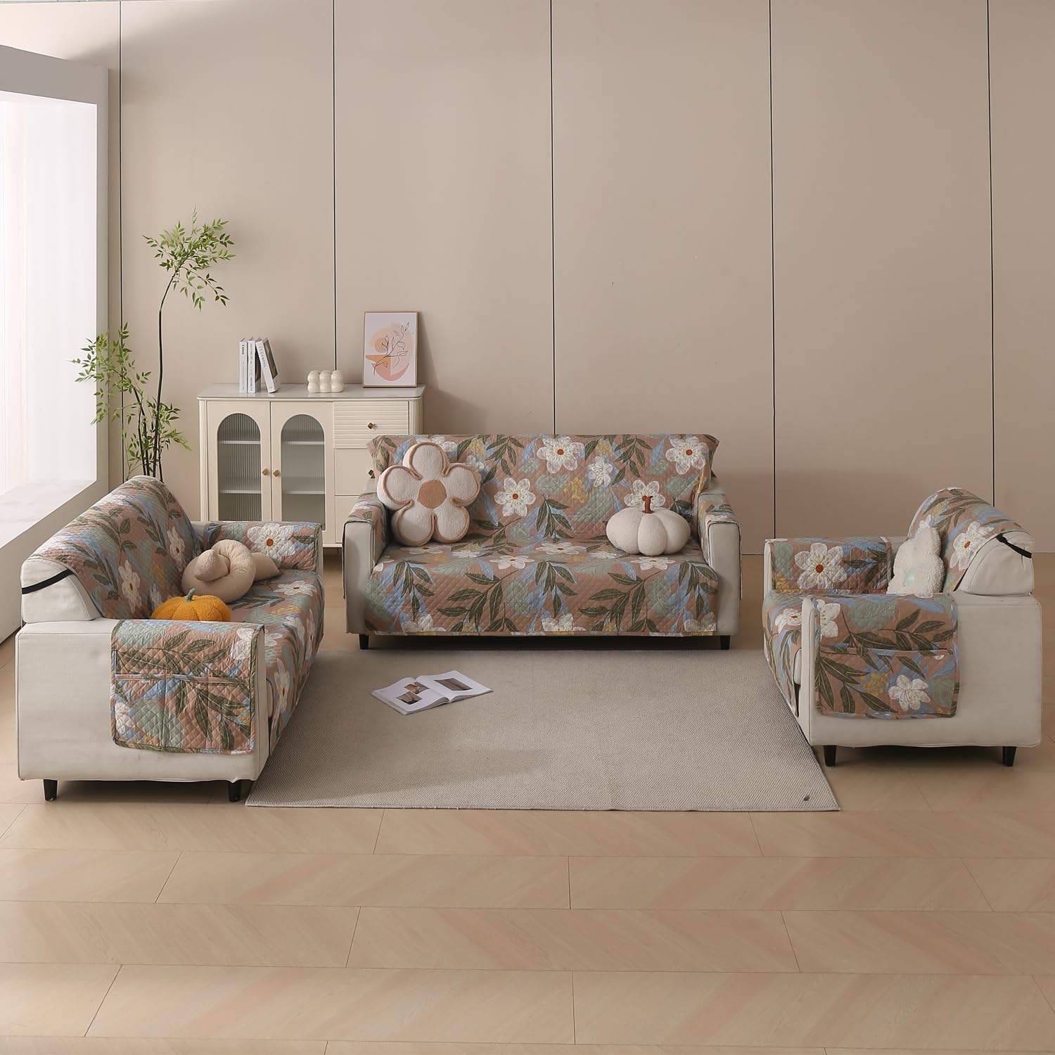 Polyester Sofa Cover Mat Reversible Couch Protector-Beige Botanica