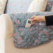 Gulnaar Series Anti-Slip Sofa Cover Mat with Pocket – Polyester Couch Protector(Pastel Bloom)