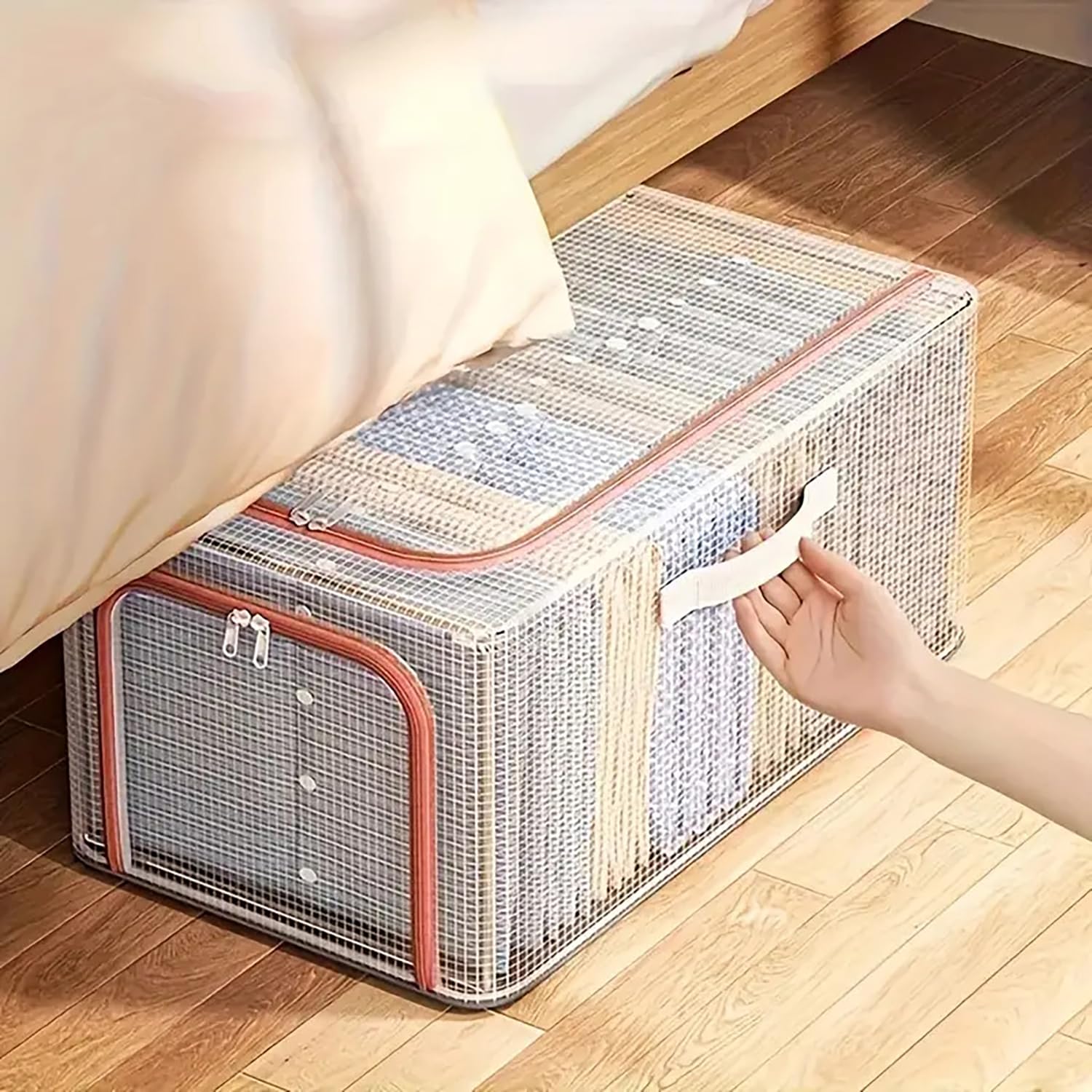 31L Transparent Clothes Storage Bin with Metal Frame & Handles