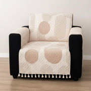 IKATRA Series Quilted Printed Sofa Cover for Indian Sofa Set with Side Pocket (Beige Loom)