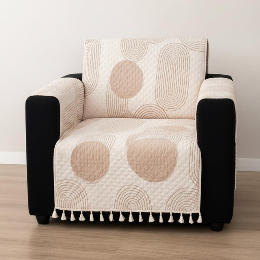 IKATRA Series Quilted Printed Sofa Cover for Indian Sofa Set with Side Pocket (Beige Loom)