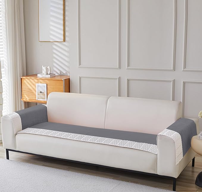 Corduroy French Style Sofa Cover Set – 3 Pcs (2pc Armrest Covers 50x70cm + 1pc Seat Cover) Grey