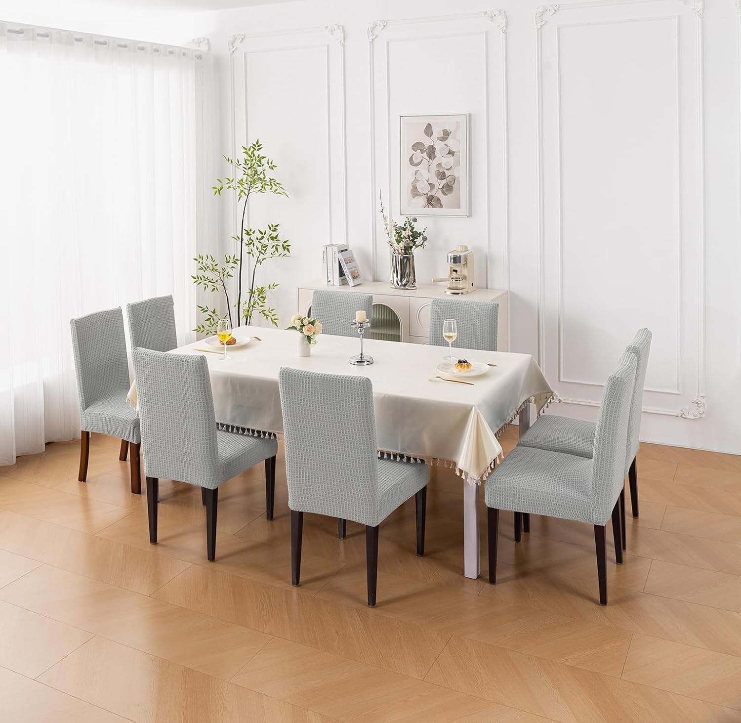 Decorative Dining Chair Cover – 220 GSM Stretch Jacquard Fabric (Grey)