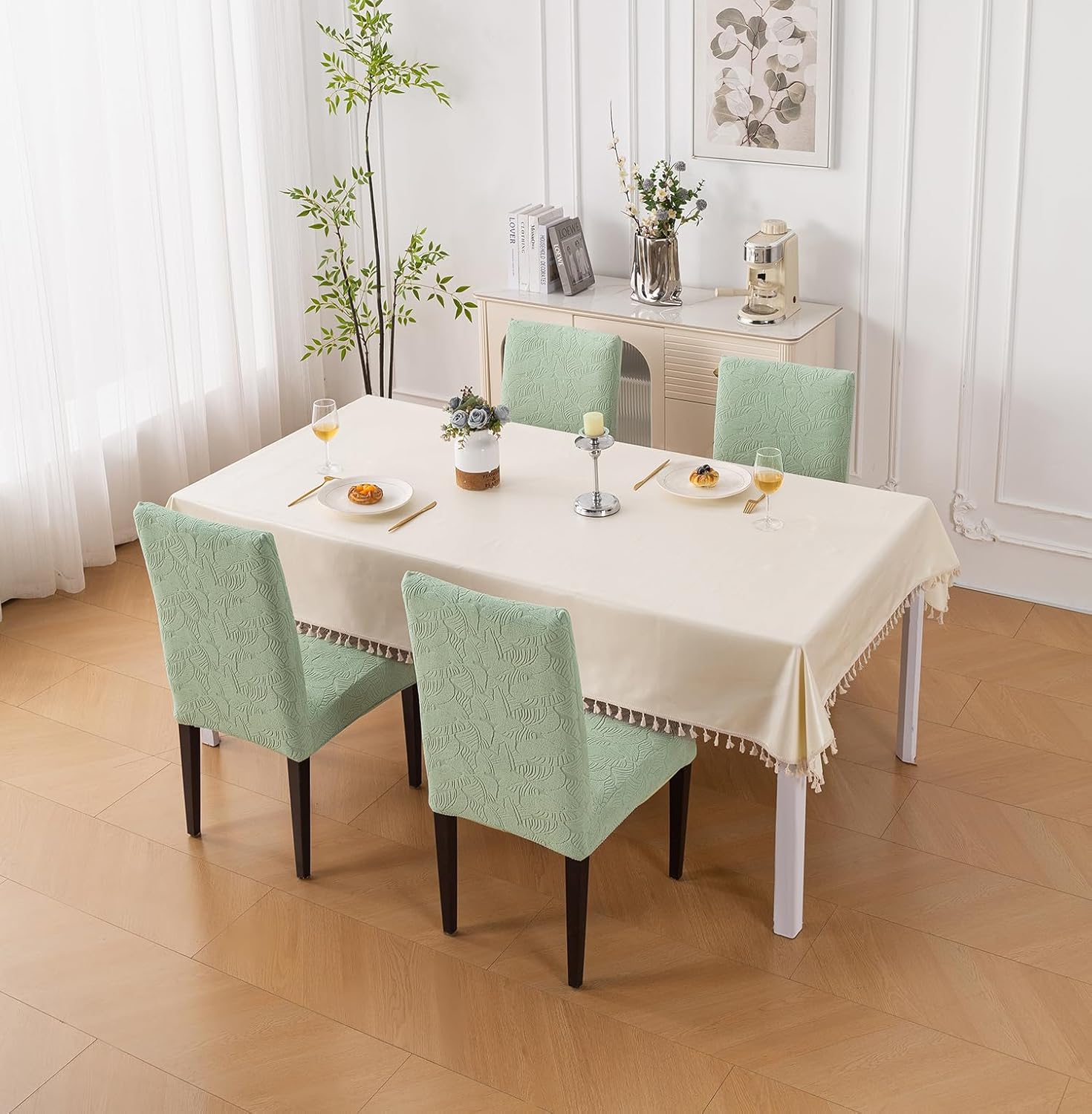 Stretchable Jacquard Dining Chair Cover – Universal Fit, 220 GSM-Green