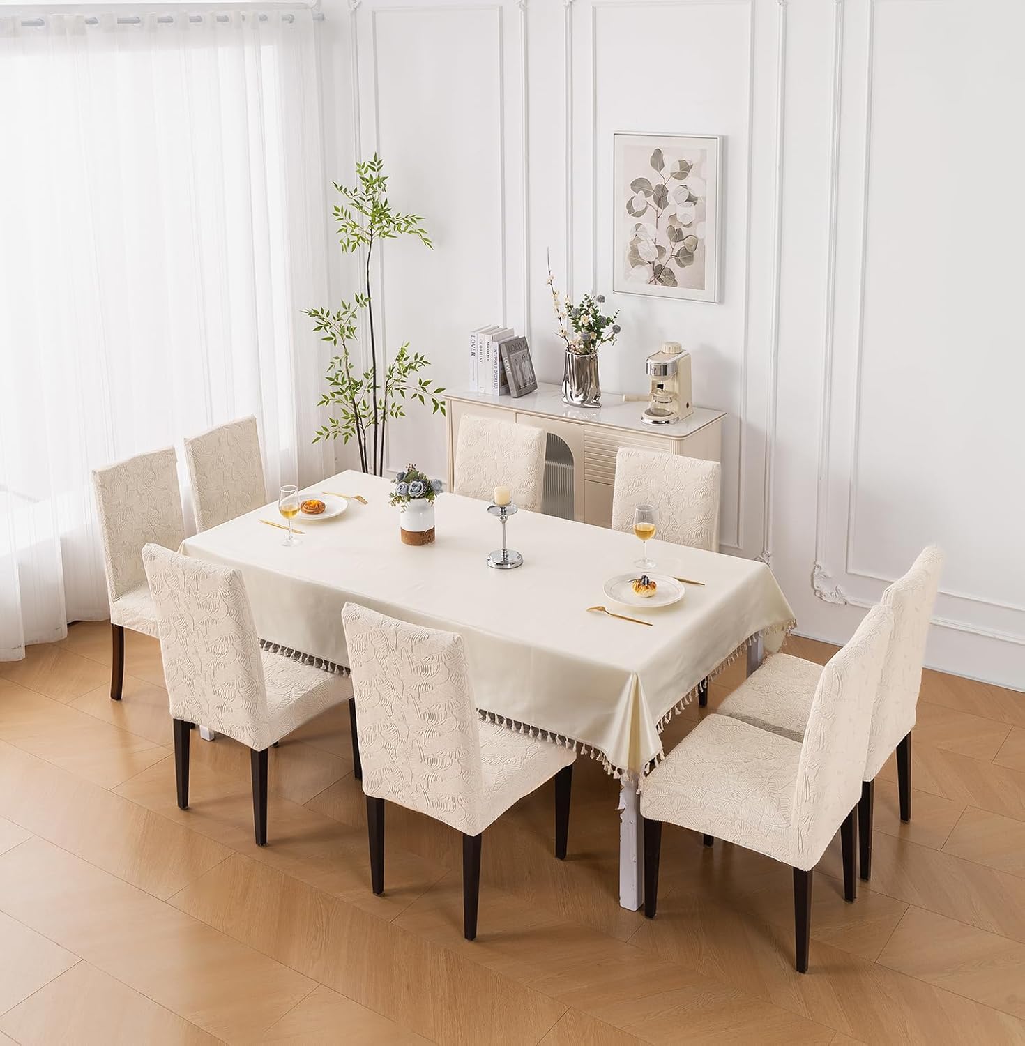 Stretchable Jacquard Dining Chair Cover – Universal Fit, 220 GSM-Khaki