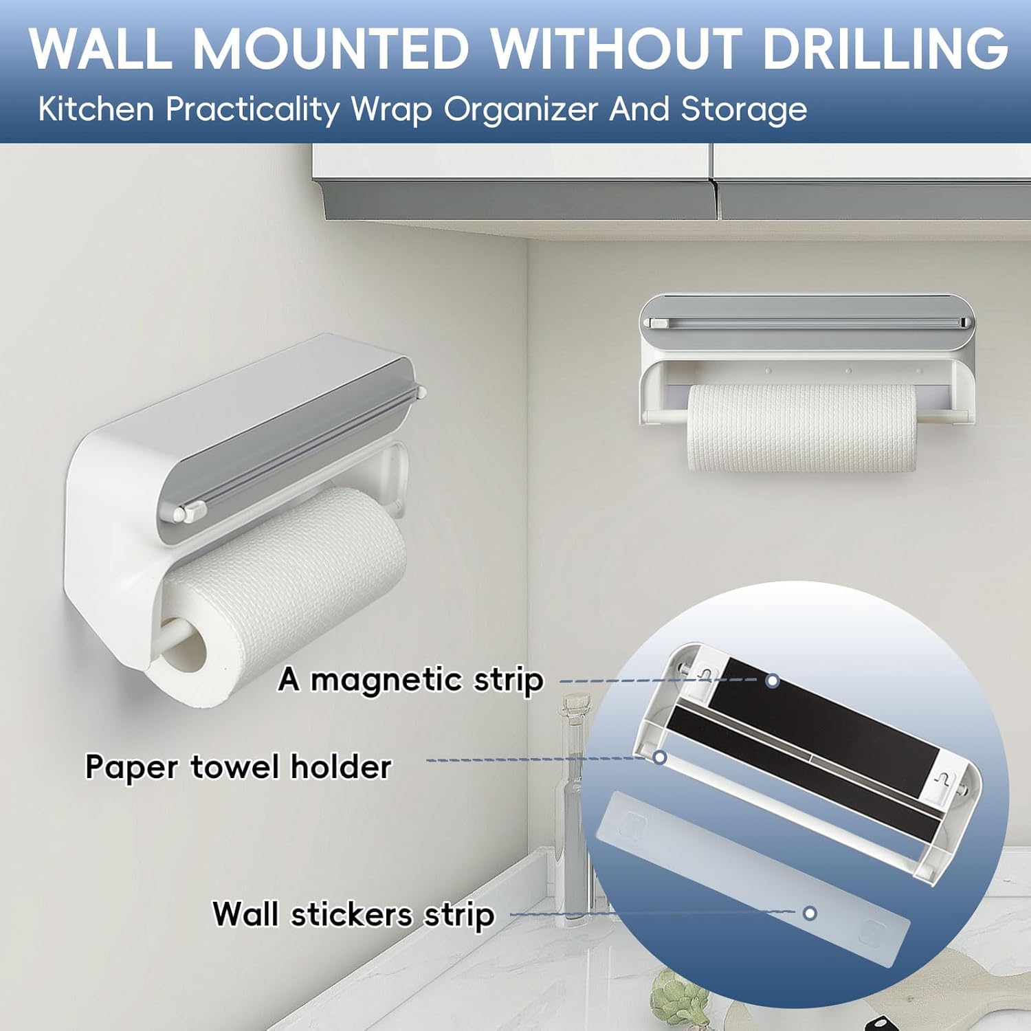 Magnetic Plastic Wrap Dispense 2-in-1  with Cutter – Grey