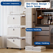 Foldable Storage Box Cart with Wheels & Handle (White)