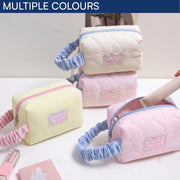 Korean Quilted Makeup Bag for Women, Heart Pattern Cosmetic Pouch
