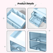 Desk Organiser with Drawer, Multifunctional 4 Plastic Compartments - Blue
