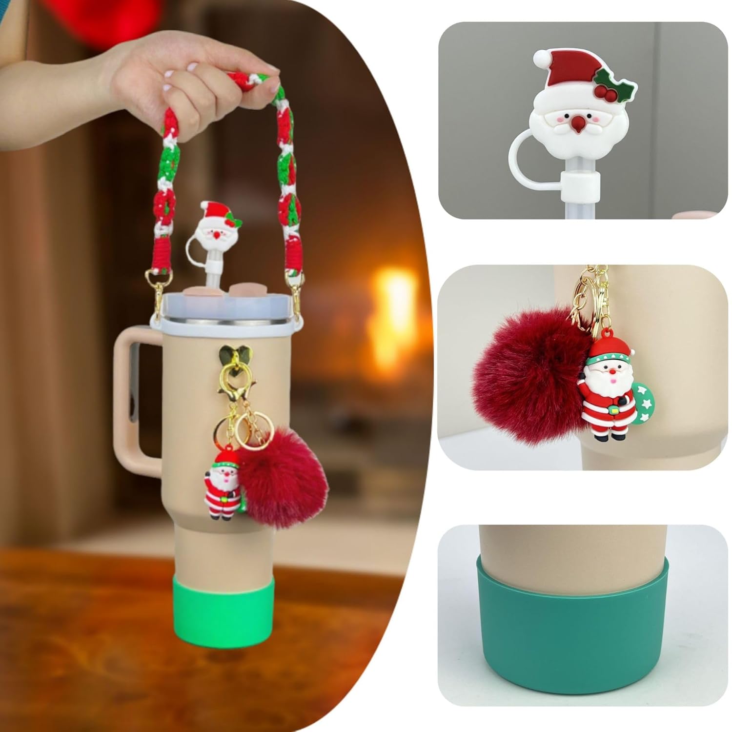 7 PCS Christmas Tumbler Accessories Set For 30oz & 40oz Cups (Santa, Tumbler Not Included)
