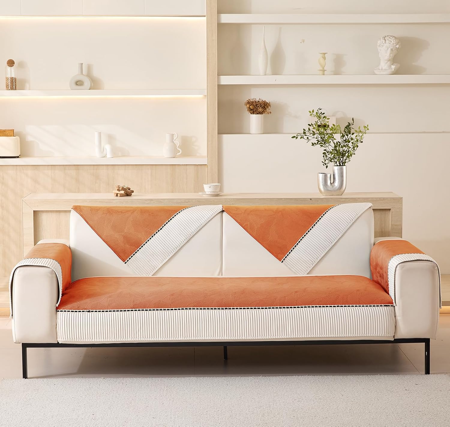 Sofa Cover Mat Autumn Pattern Chenille Fabric (Tan)