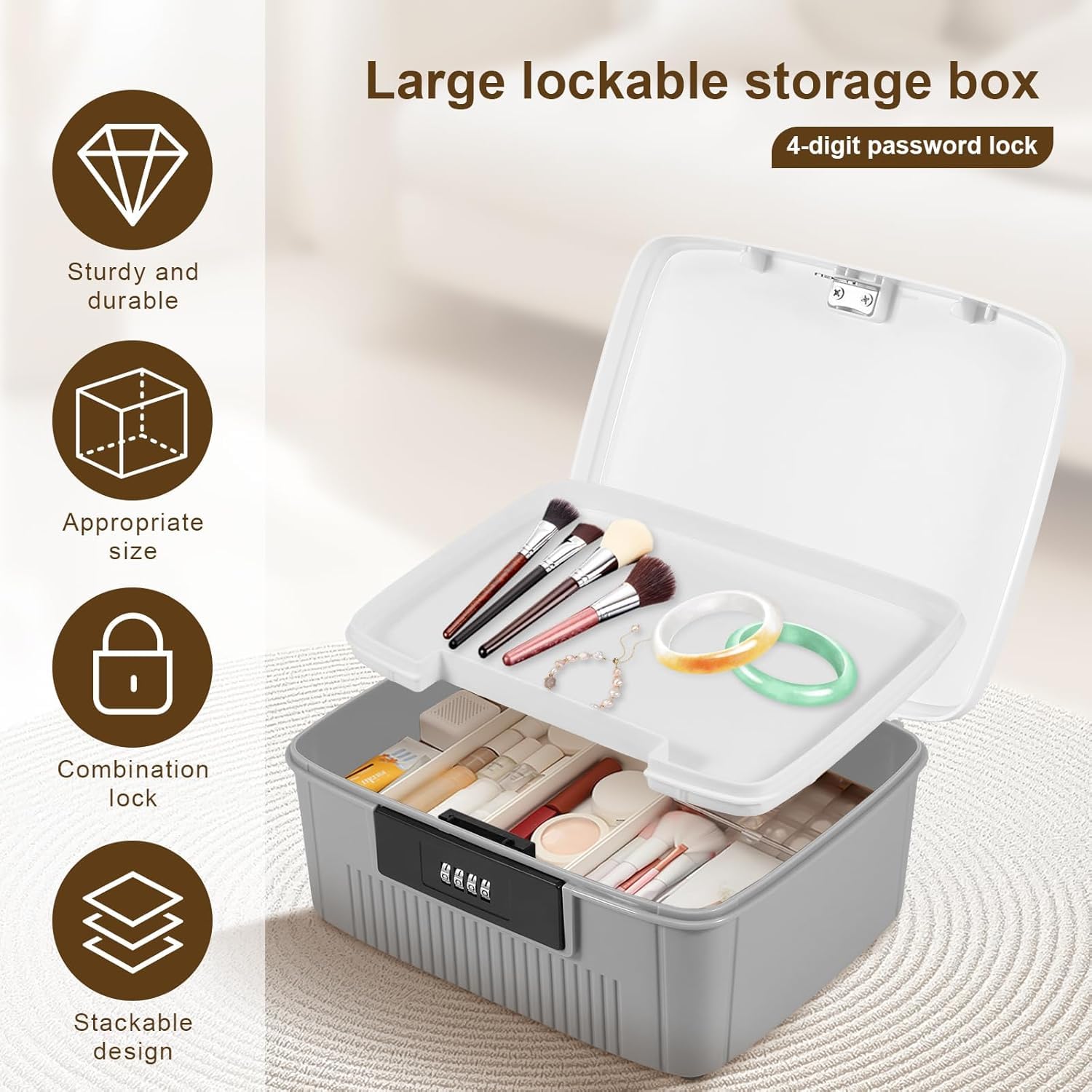 Lockable Storage Box – Double-Layer Organizer with 4-Digit Lock