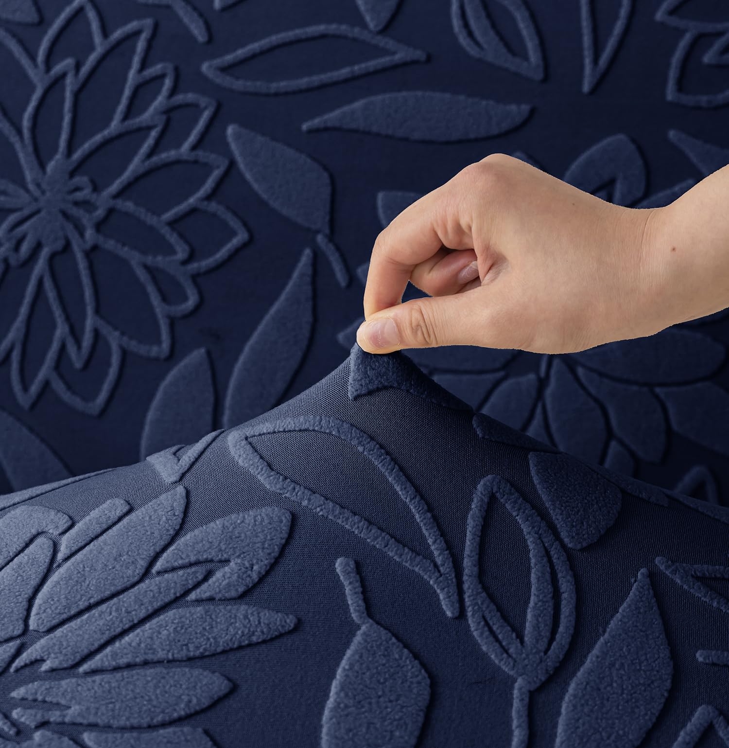 Universal Jacquard Waterproof Camellia 3 + 2 Seater Sofa Cover (Dark Blue)