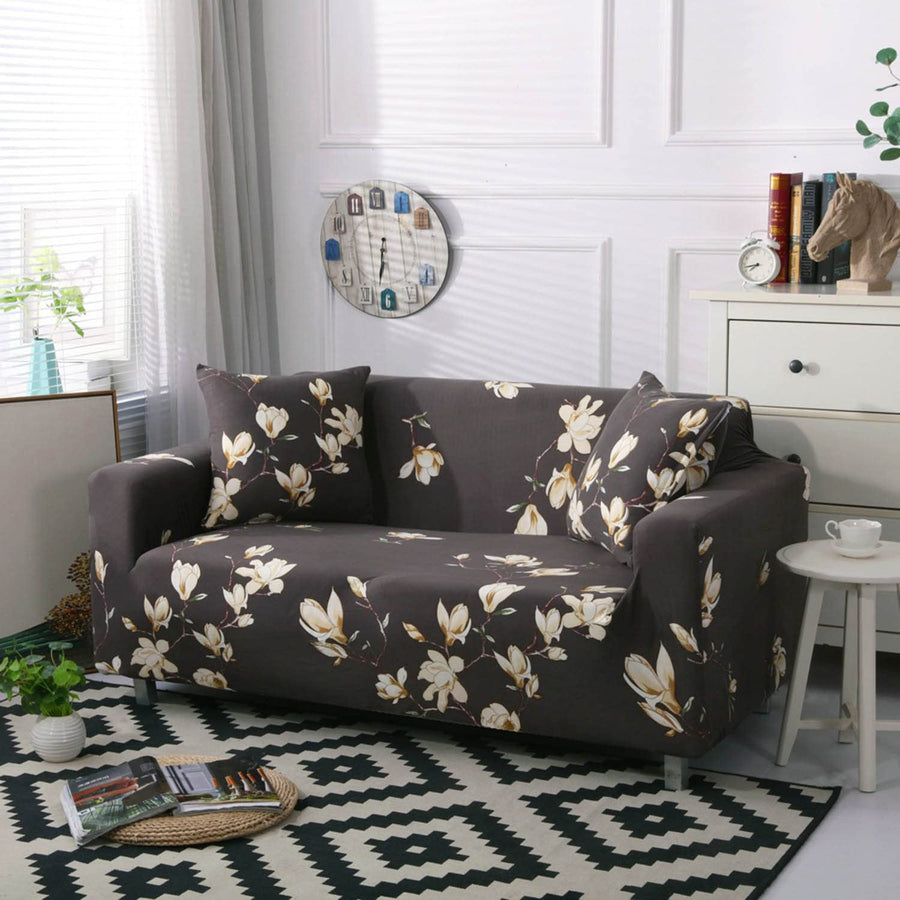 Universal Sofa Cover Big Elasticity Cover (Brown/Cream Leaf)