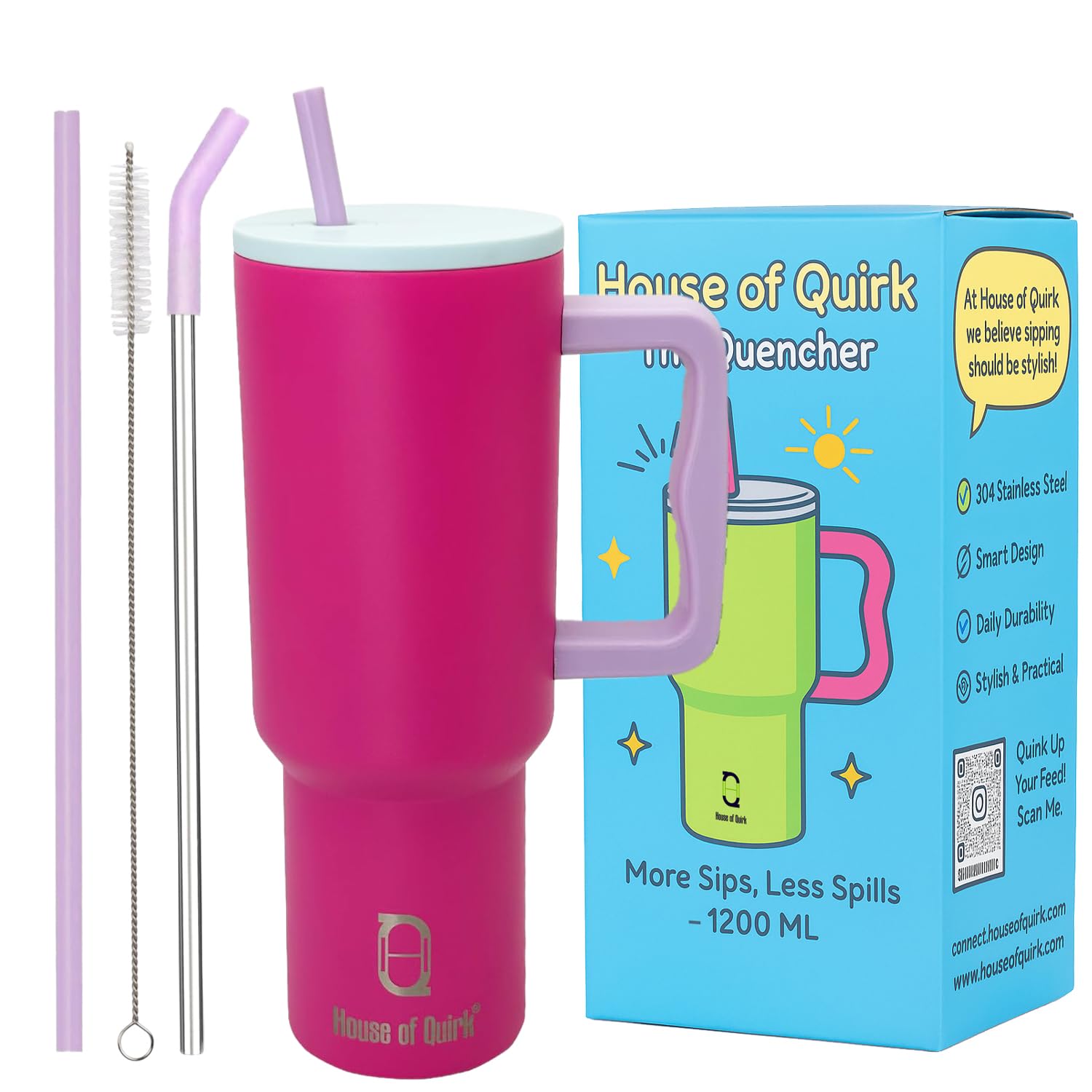 Stainless Steel Vacuum Insulated Tumbler with Straw and Lid & Handle - (1200 ML)