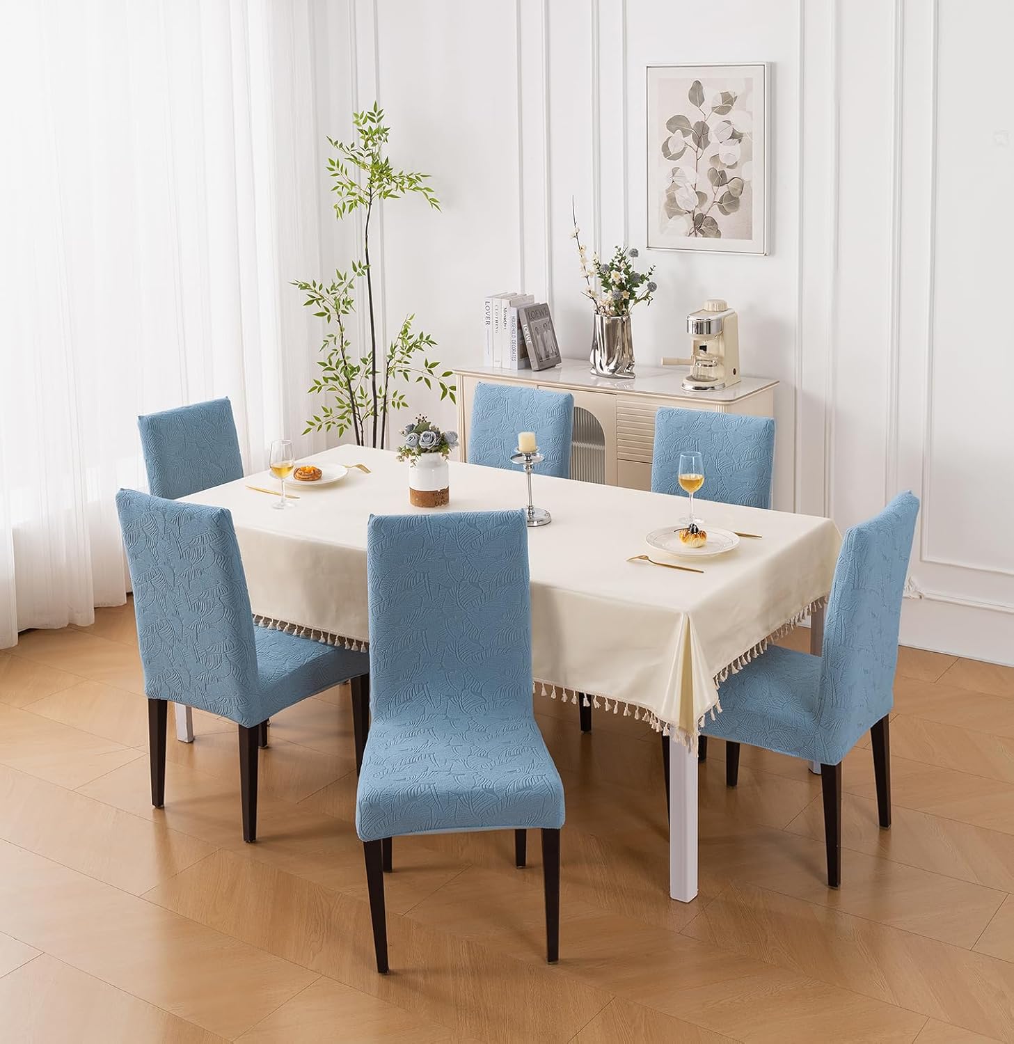 Stretchable Jacquard Dining Chair Cover – Universal Fit, 220 GSM-Light Blue