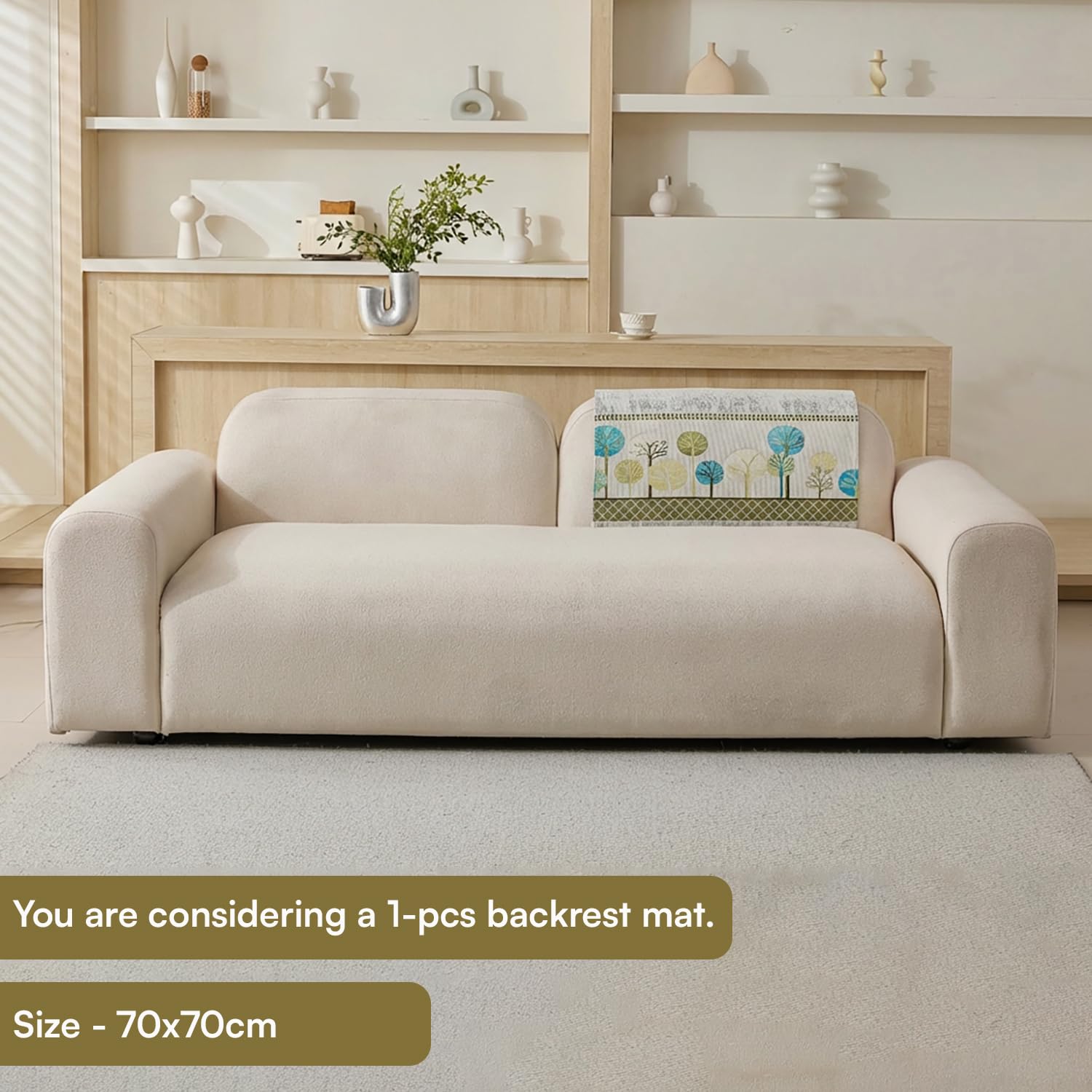 Moontree Series Chenille Jacquard Couch Cover – Quilted Non-Slip Washable Sofa Slipcover (Cream)