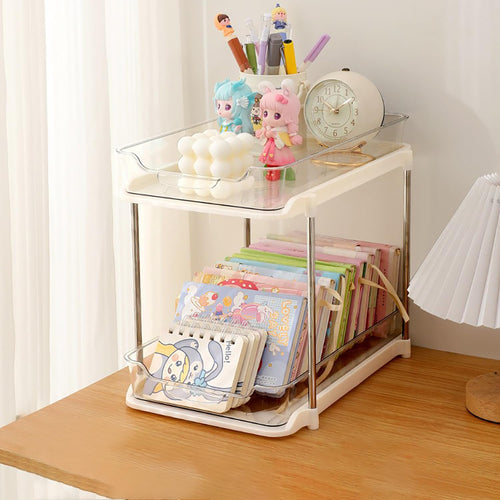 2-Tier Under-Sink Sliding Storage Shelf – Cream Transparent
