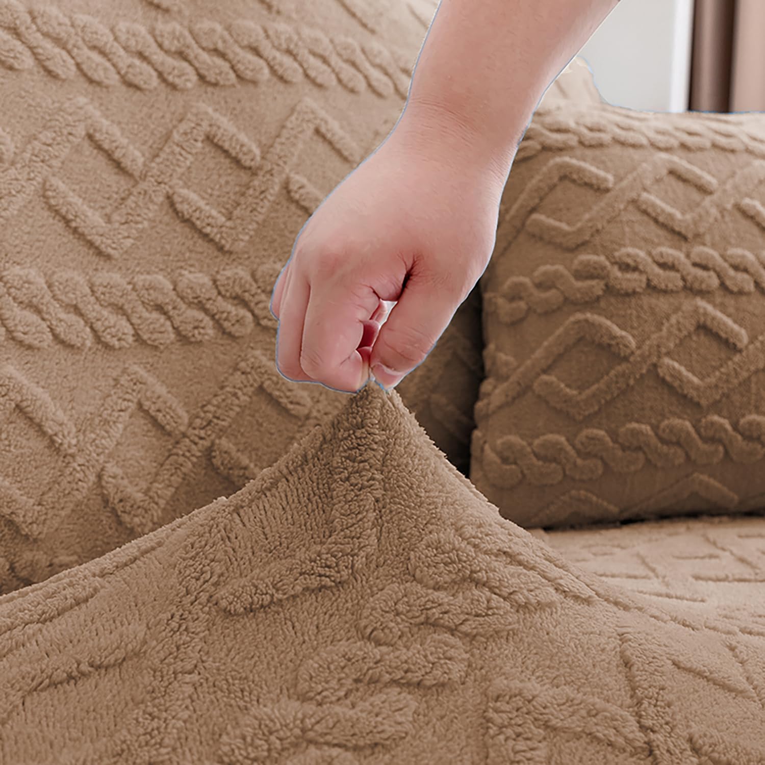 Universal Thick 280 GSM Jacquard Sofa Cover (Tan)