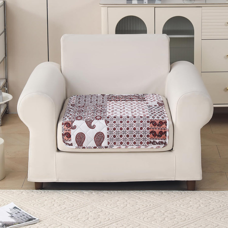 'Aura Petal Series' Quilted Sofa Mat Printed – Anti Slip (Boho Brown)