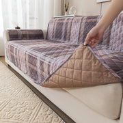 Gulnaar Series Anti-Slip Sofa Cover Mat with Pocket – Polyester Couch Protector(Warm Checks)