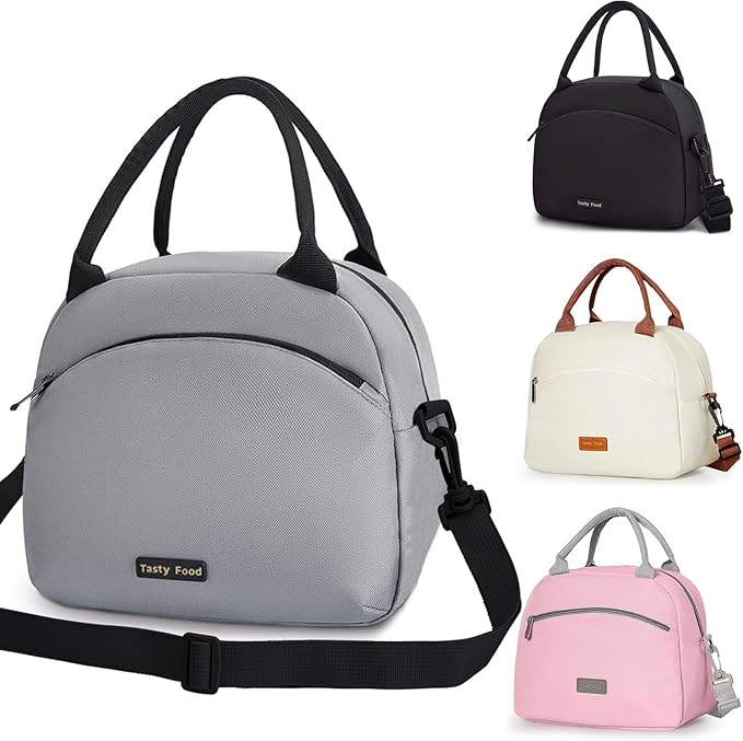 Insulated Lunch Bag for Women, Reusable Tote with Shoulder Strap