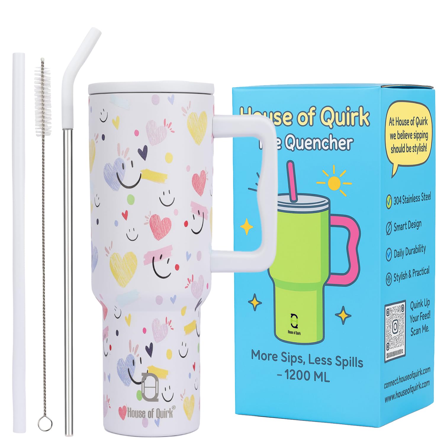 Stainless Steel Vacuum Insulated Tumbler with Straw and Lid & Handle - (1200 ML)