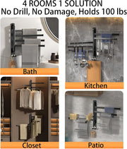 Self Adhesive Rotating Towel Rail, Wall Mounted Towel Rack with 3 Swivel Bars (Black)