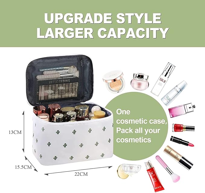 Travel Toiletry Bag, Portable Makeup Bags (White Cactus)