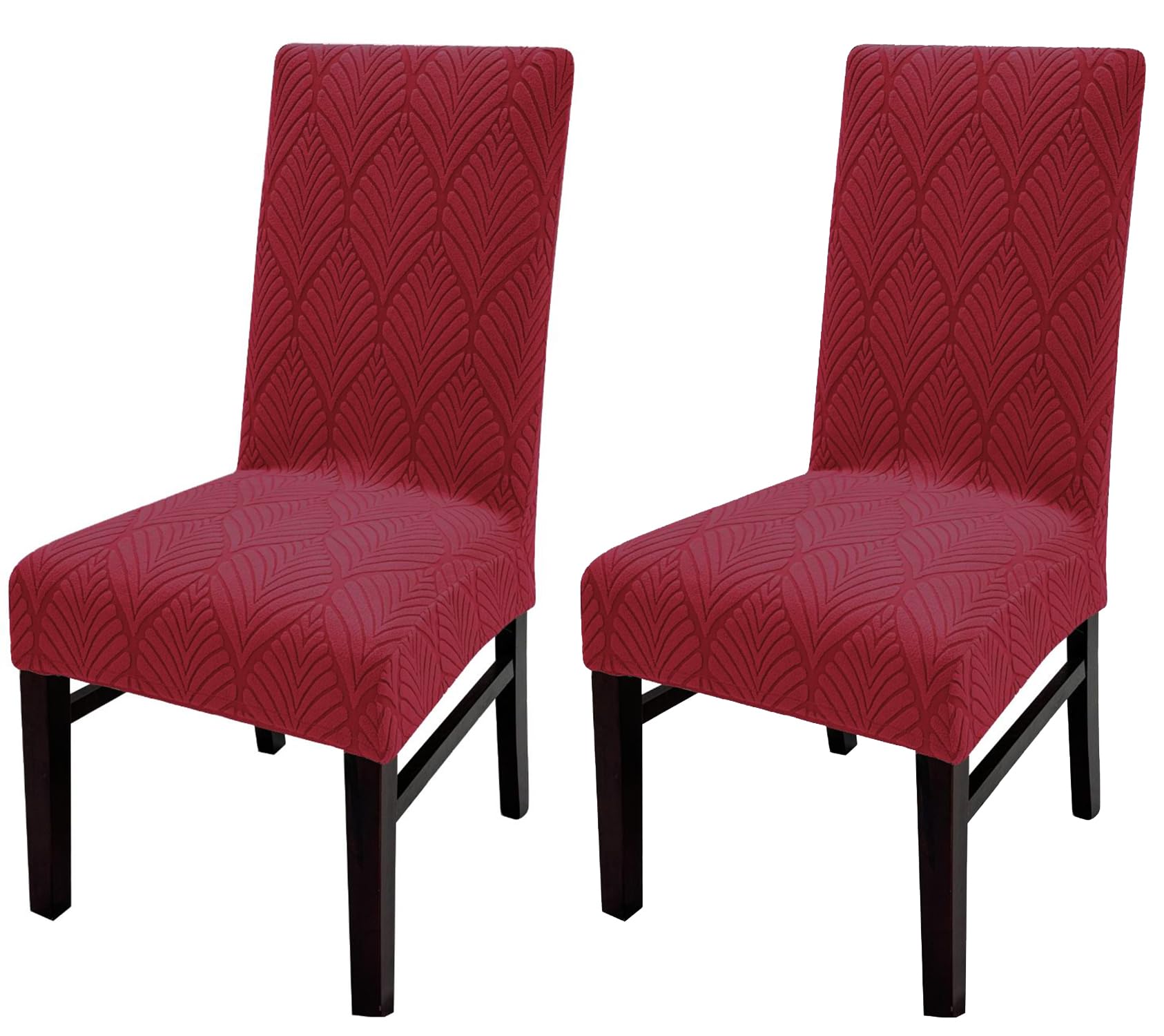 Elastic Jacquard Leaf Texture Chair Cover (Wine)
