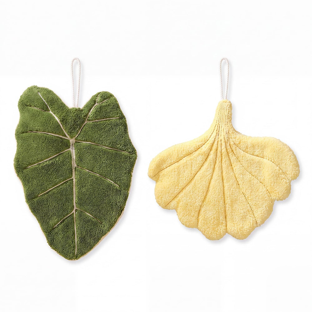 Leaf Shaped Hanging Towels Set of 2 (Green/Yellow)