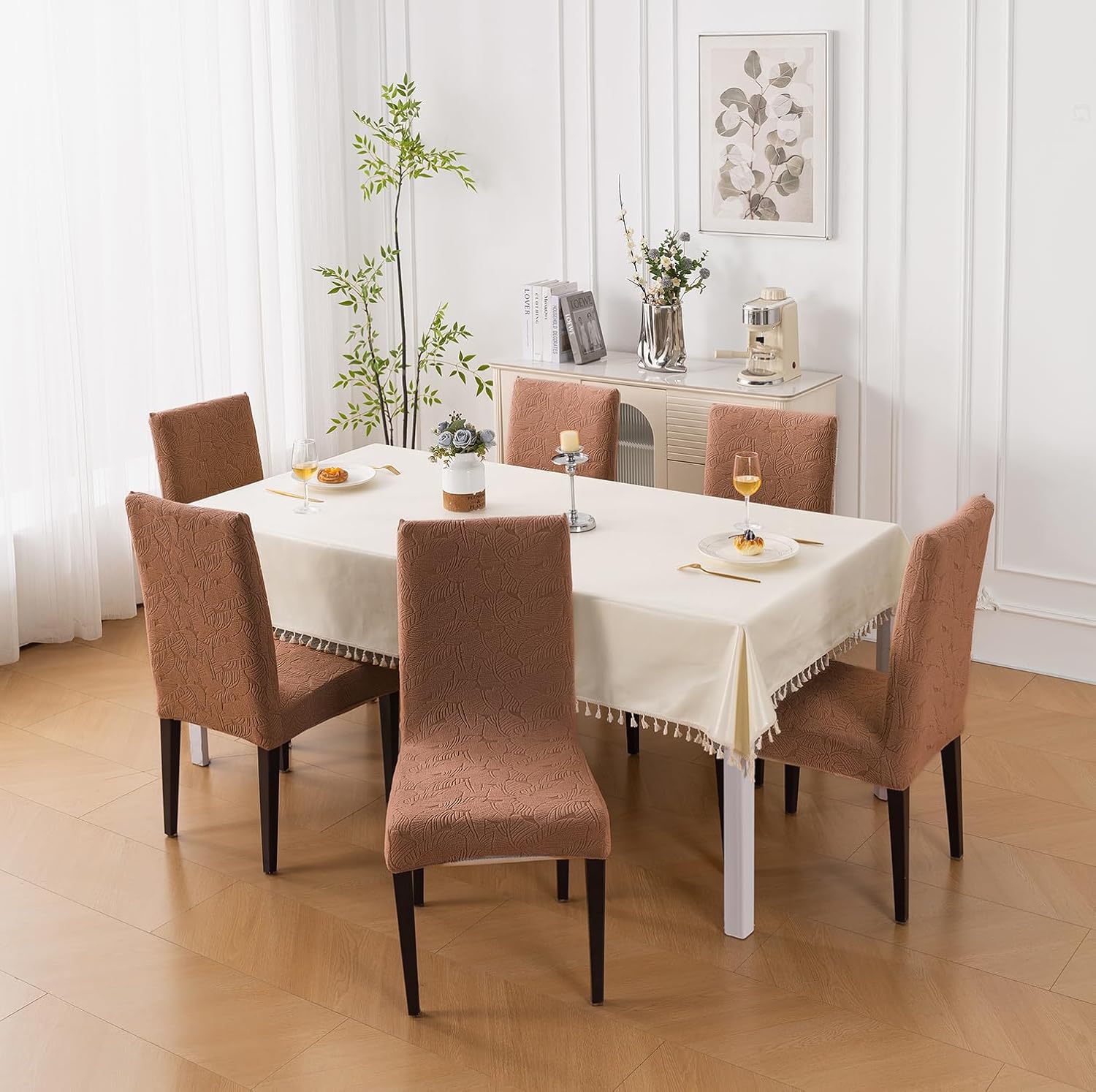 Stretchable Jacquard Dining Chair Cover – Universal Fit, 220 GSM-Brown