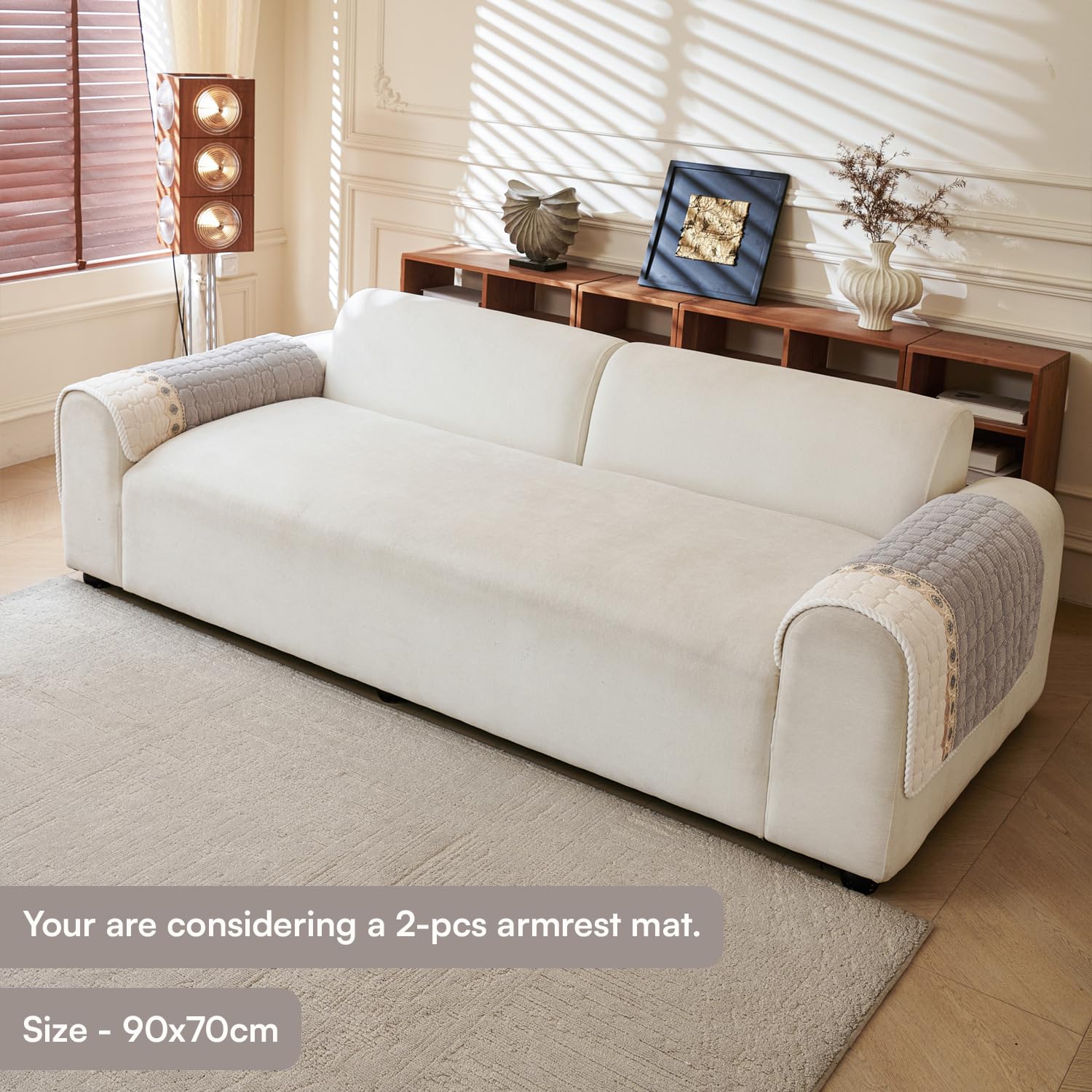 Waffle Quilt Corduroy Chenille Sofa Cover – Quilted, Non-Slip, Washable & Durable Protector (Tan)